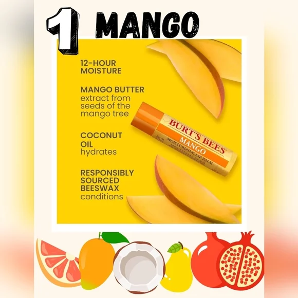 New Burt's Bees 100% Natural Moisturizing Lip Balm Superfruit, 4 Tubes In Box - Picture 2 of 10